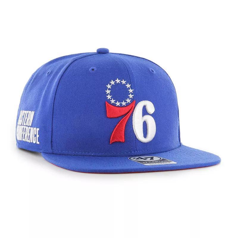 Mens 47 Royal Philadelphia 76ers Sure Shot Captain Snapback Hat Product Image