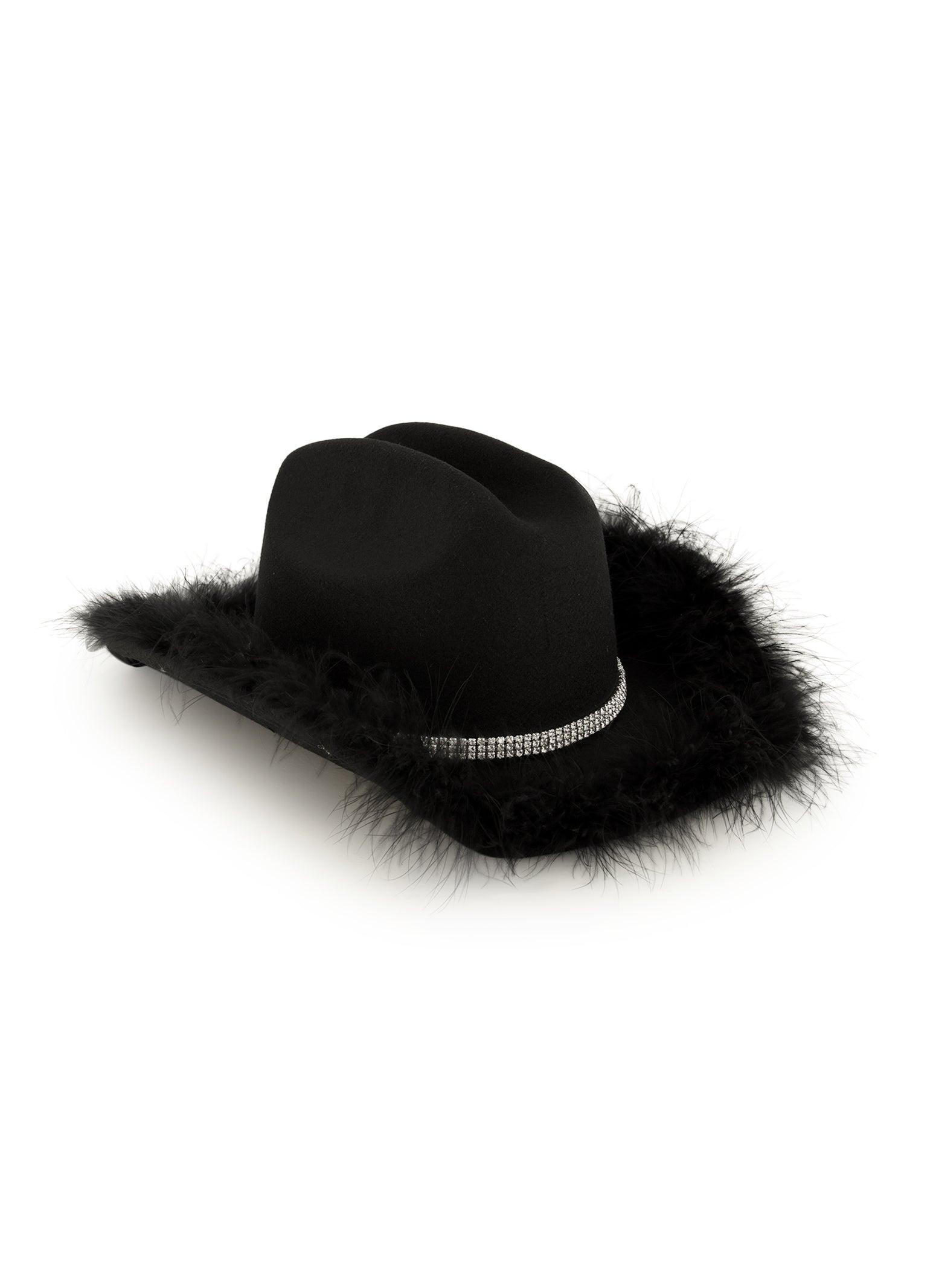 Feather Trim Rhinestone Cowboy Hat Female Product Image