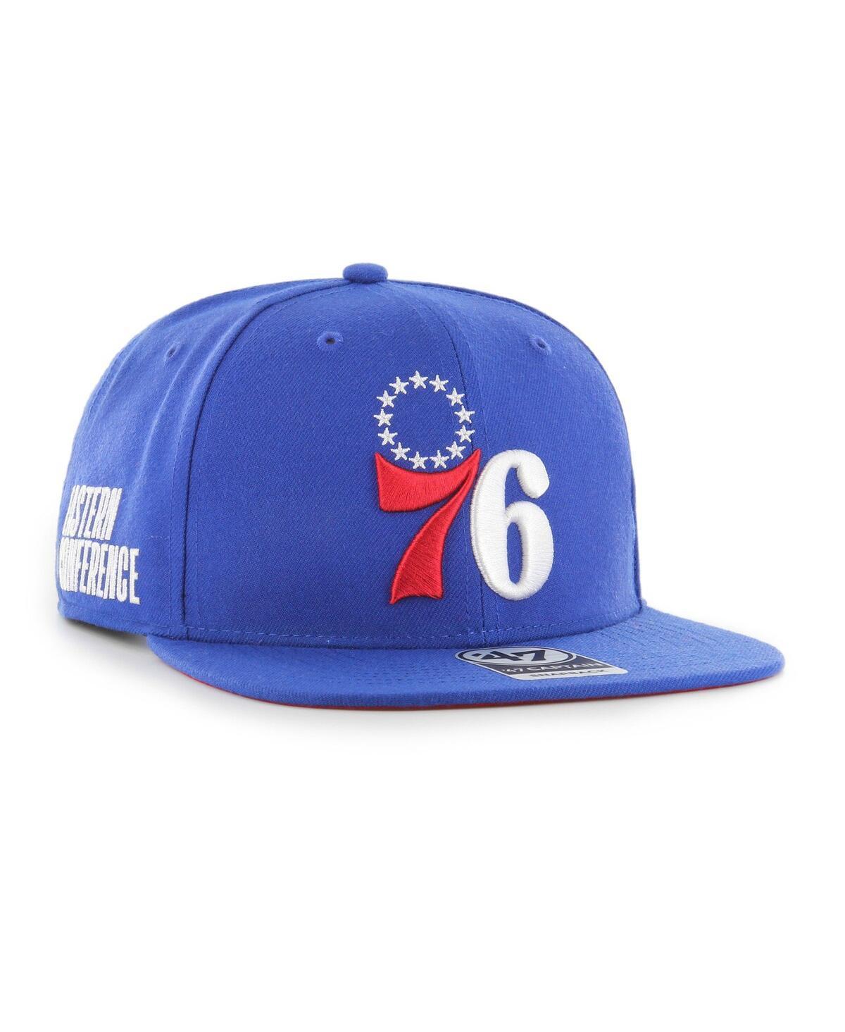 Mens 47 Royal Philadelphia 76ers Sure Shot Captain Snapback Hat Product Image