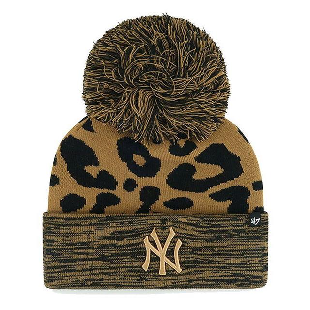 Womens 47 New York Yankees Leopard Rosette Cuffed Knit Hat with Pom Product Image