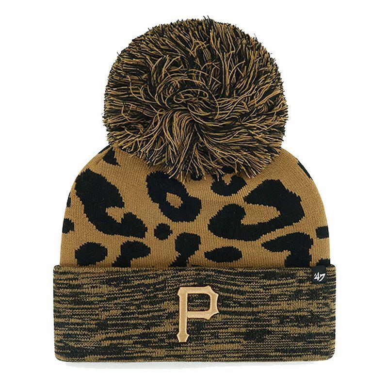 Womens 47 Pittsburgh Pirates Leopard Rosette Cuffed Knit Hat with Pom Product Image