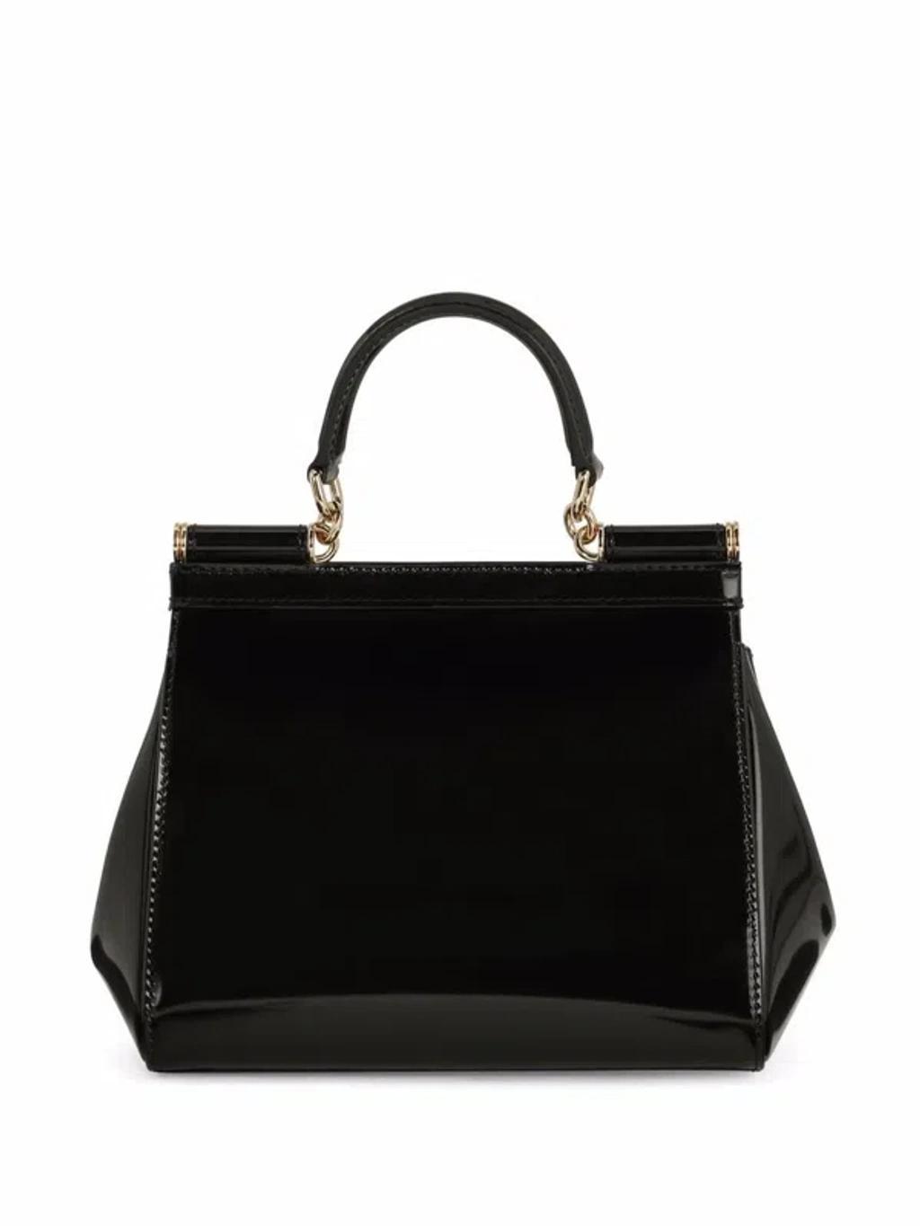 Sicily Medium Shiny Leather Handbag In Black Product Image