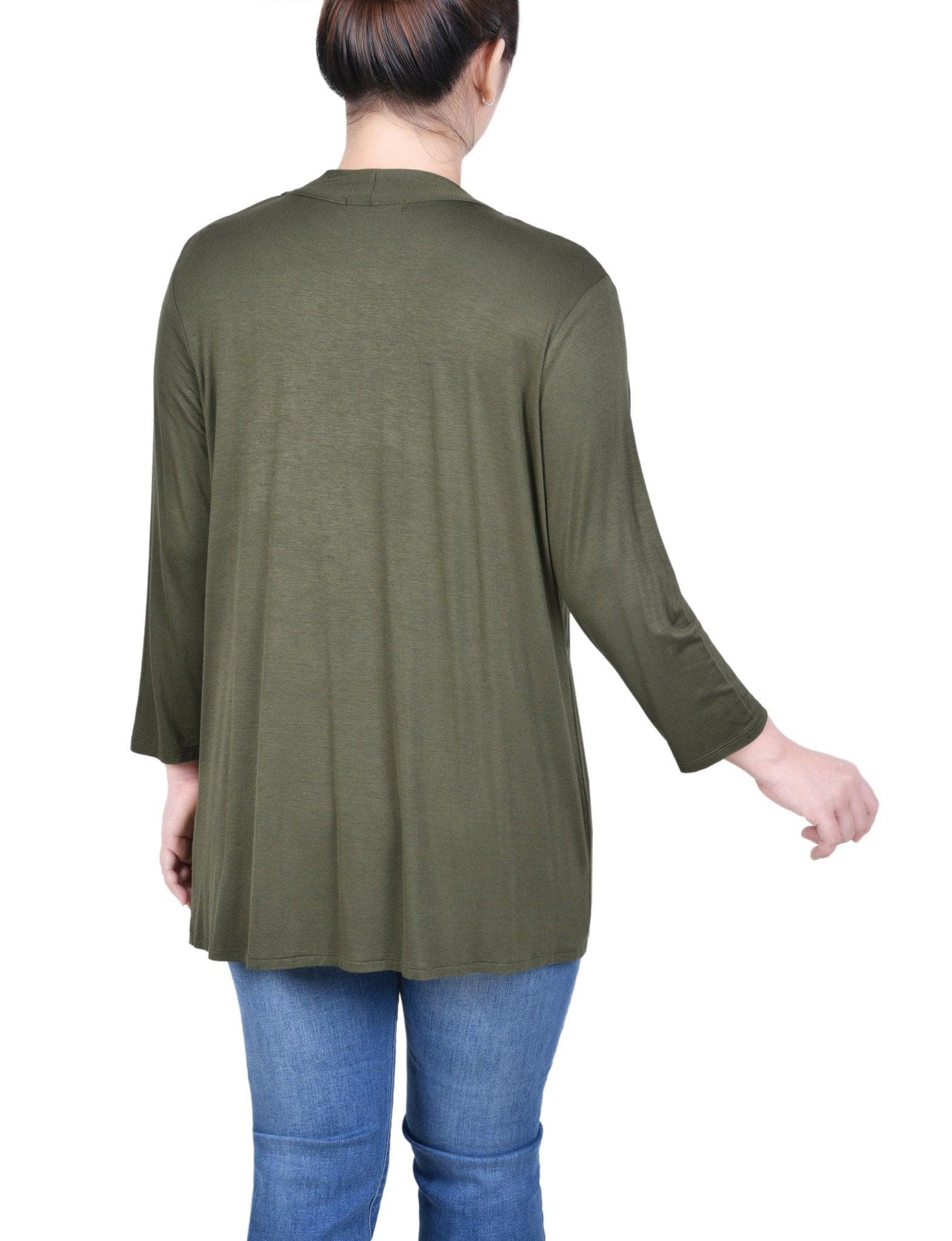 NY Collection 3/4 Sleeve Solid Cardigan - Petite Product Image