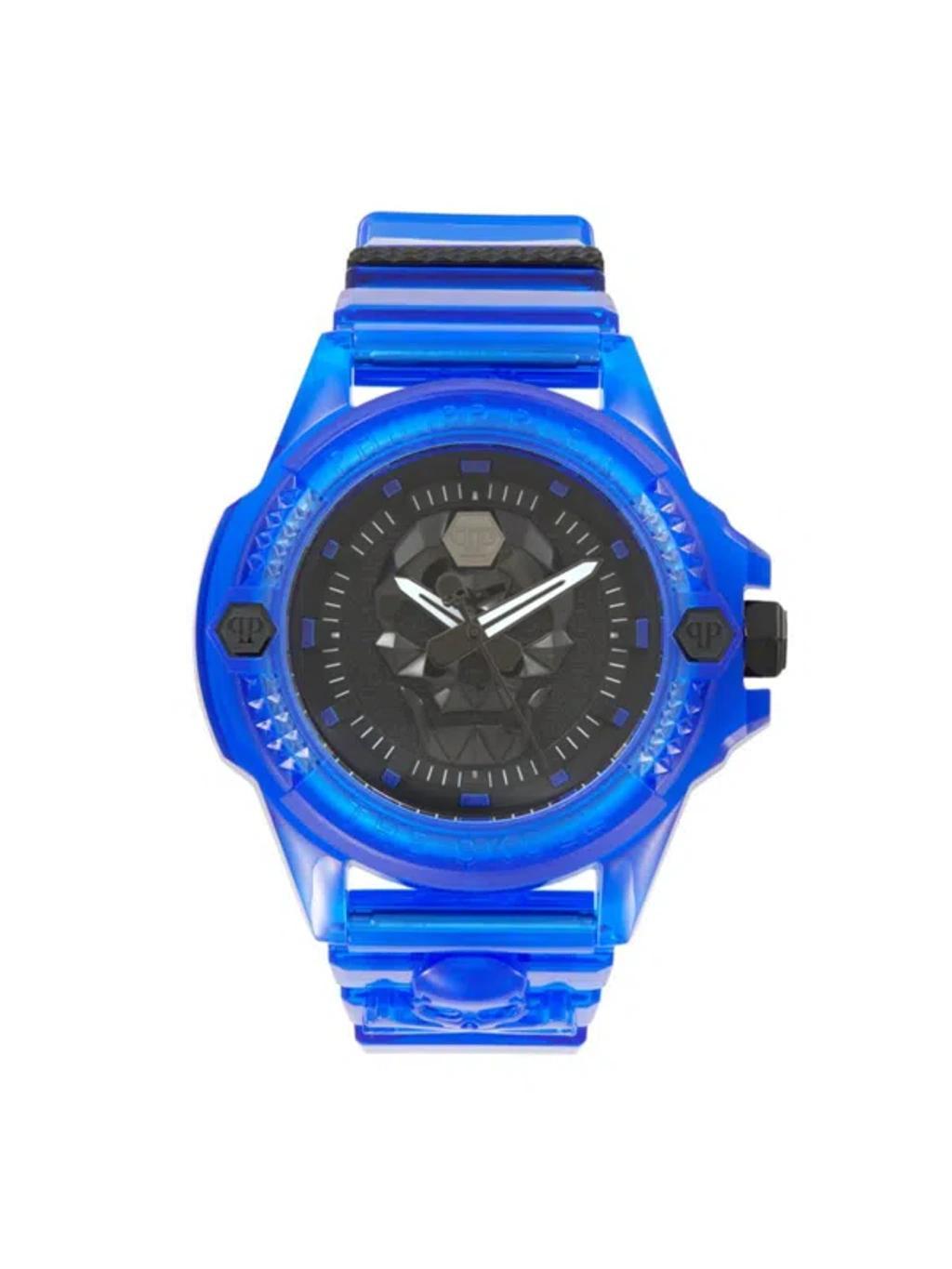 Men's The $kull Synthetic 45mm Polycarbonate & Silicone Strap Watch In Blue Product Image