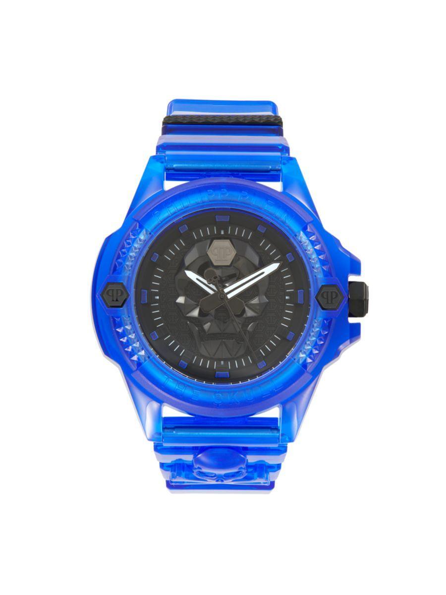 Men's The $kull Synthetic 45mm Polycarbonate & Silicone Strap Watch In Blue Product Image