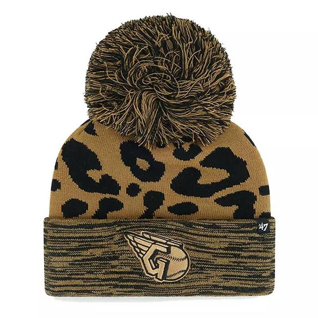 Womens 47 Cleveland Guardians Leopard Rosette Cuffed Knit Hat with Pom Product Image