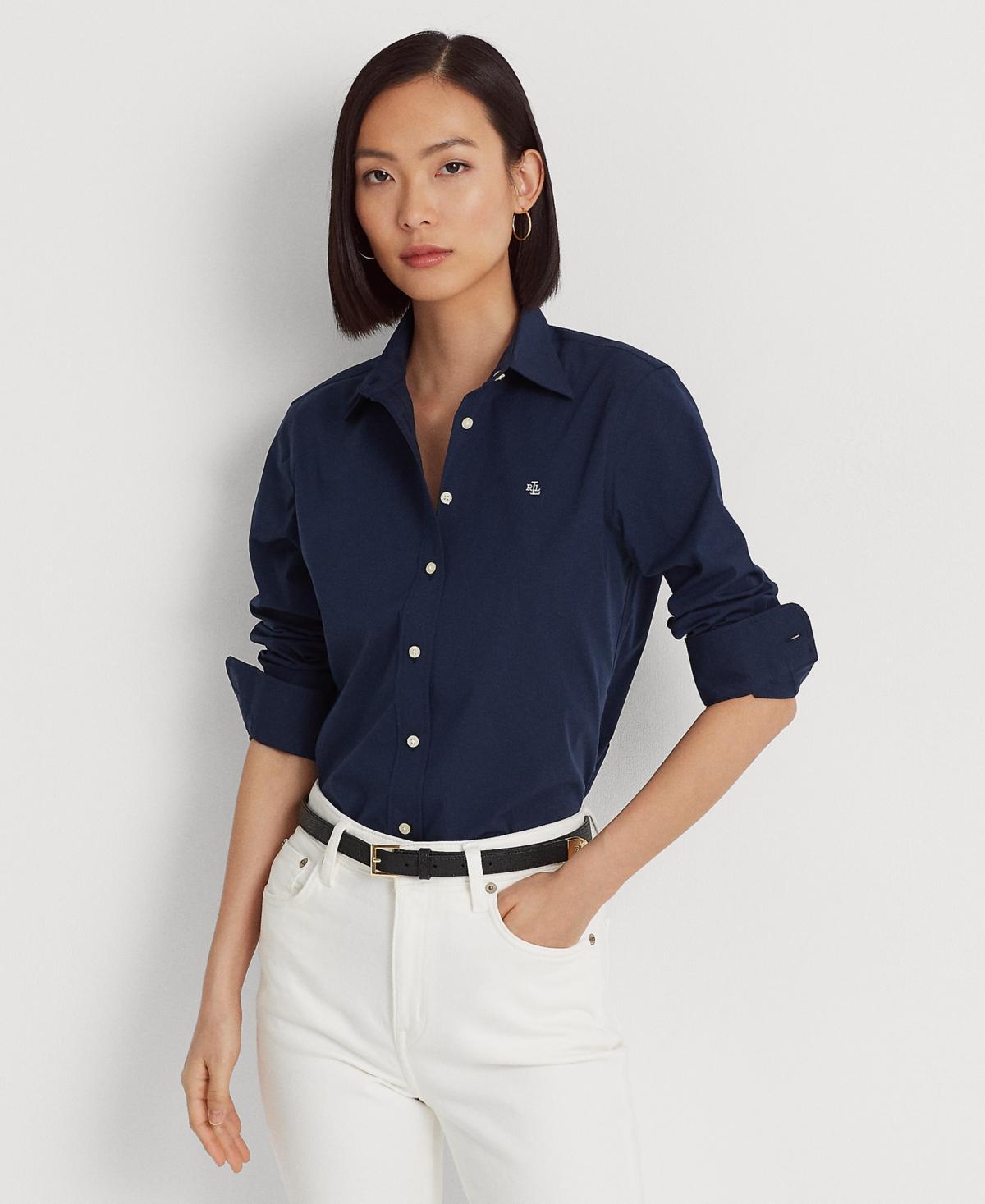 Lauren Ralph Lauren Easy Care Stretch Cotton Shirt Women's Short Sleeve Button Up Product Image