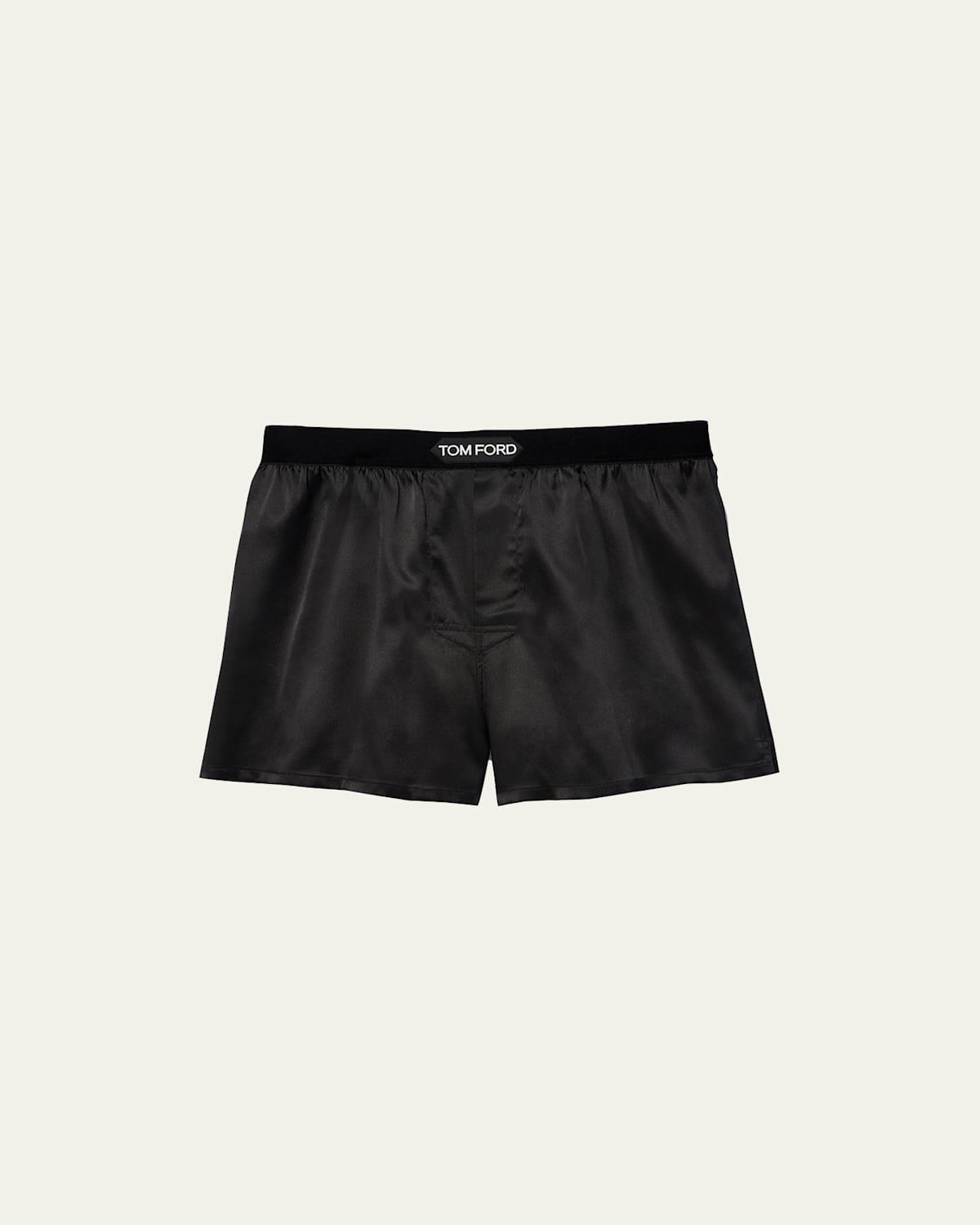 TOM FORD Men's Silk Jacquard Logo Boxers In Charcoal Product Image