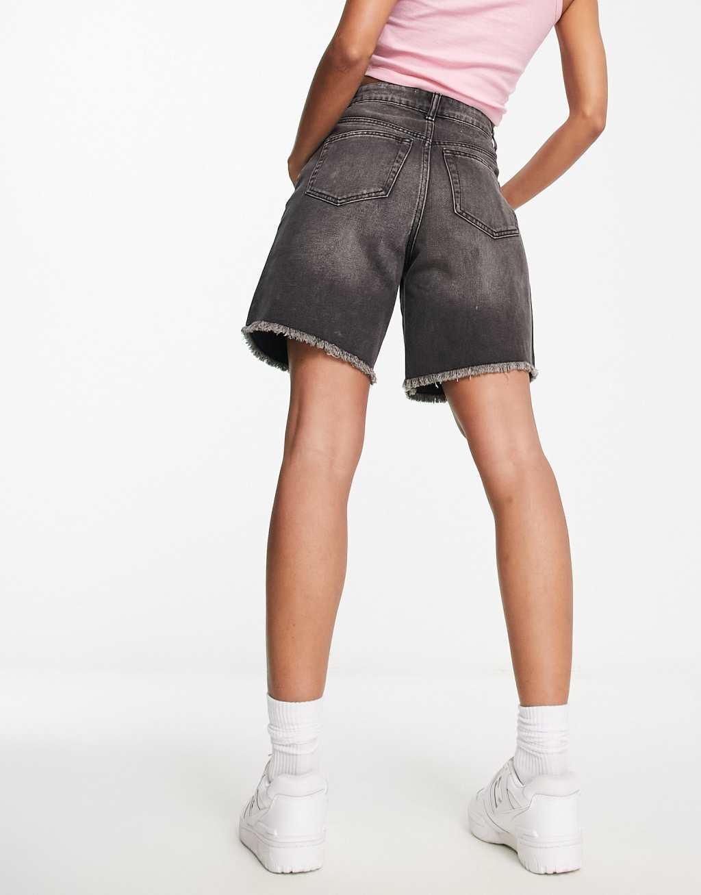 Miss Selfridge long line denim short in black wash  Product Image