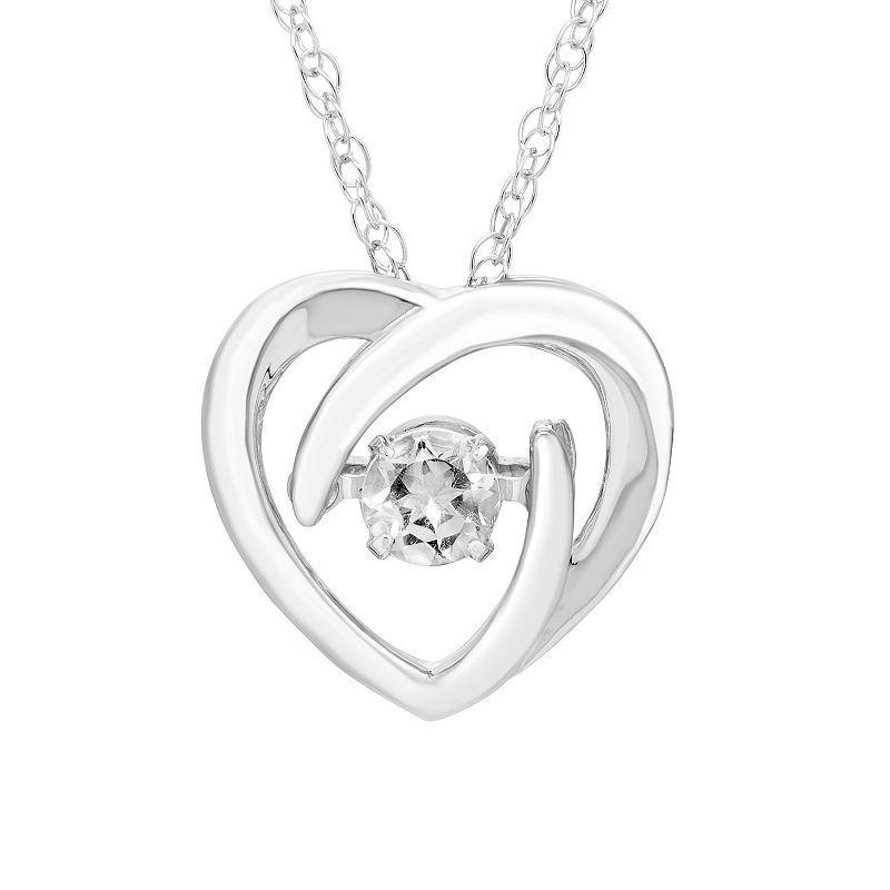 Boston Bay Diamonds Brilliance in Motion Sterling Silver Lab-Created White Sapphire Dancing Gemstone Heart Pendant, Womens Product Image