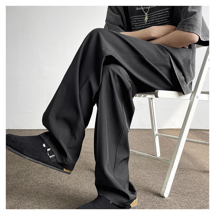 Mid Rise Plain Buckle Straight Leg Dress Pants Product Image