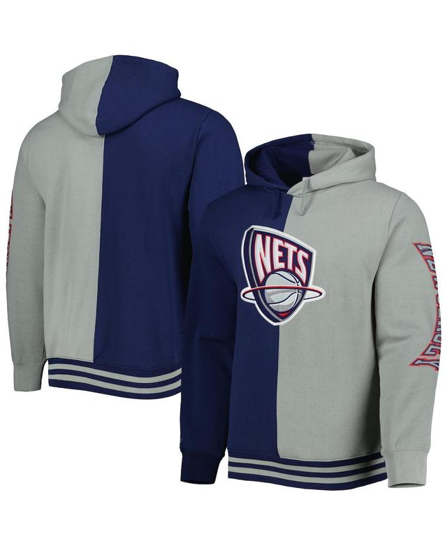 Mens Mitchell & Ness Navy/Gray New Jersey Nets Hardwood Classics Split Pullover Hoodie Product Image