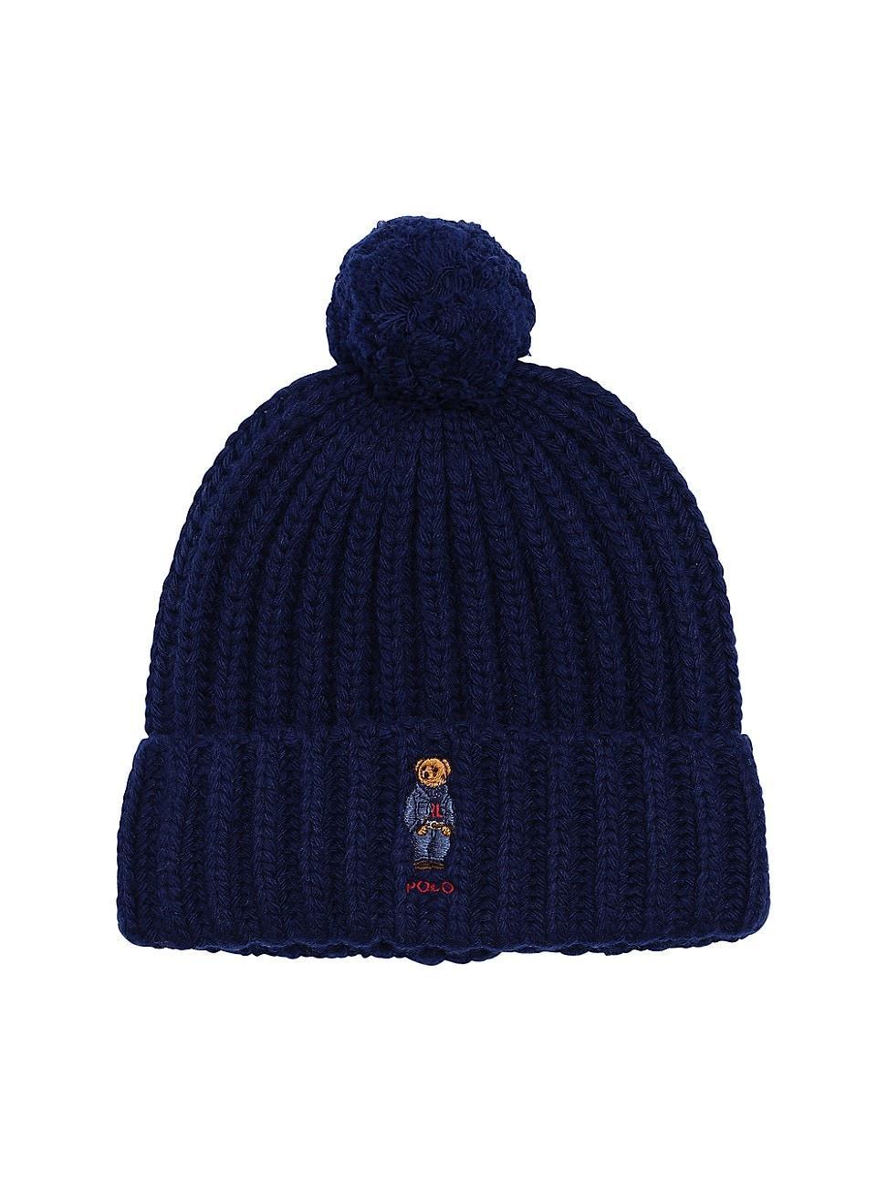 Womens Ribbed Wool-Blend Polo Bear Beanie Product Image