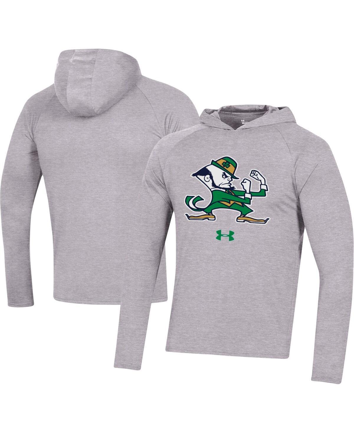 Mens Under Armour Heather Gray Notre Dame Fighting Irish School Logo Raglan Long Sleeve Hoodie Performance T-shirt Product Image