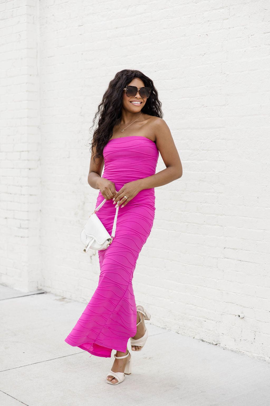 Brighten The Day Pink Strapless Textured Midi Dress FINAL SALE Product Image