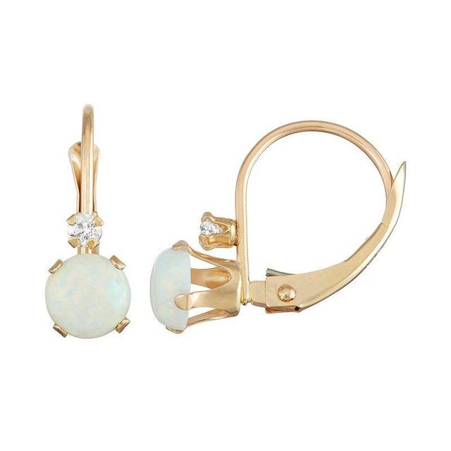 Designs by Gioelli 10k Gold Round-Cut Lab-Created Opal & White Zircon Leverback Earrings, Womens Product Image