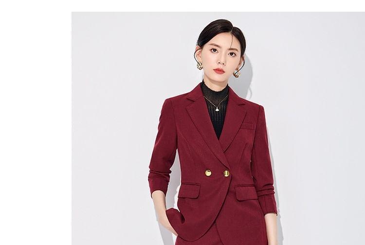 Lapel Collar Plain Double Breasted Blazer / Mid Rise Plain Dress Pants Product Image