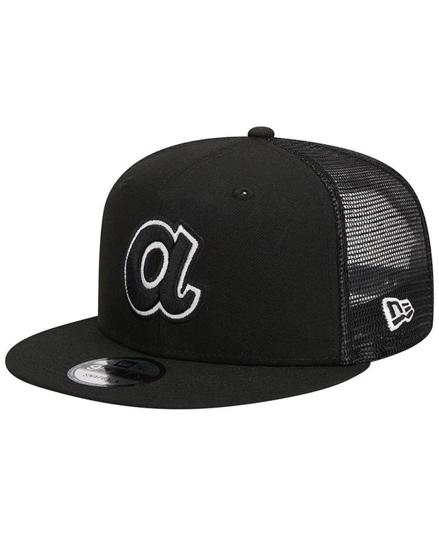 Mens New Era Black Atlanta Braves Trucker 9FIFTY Snapback Hat Product Image