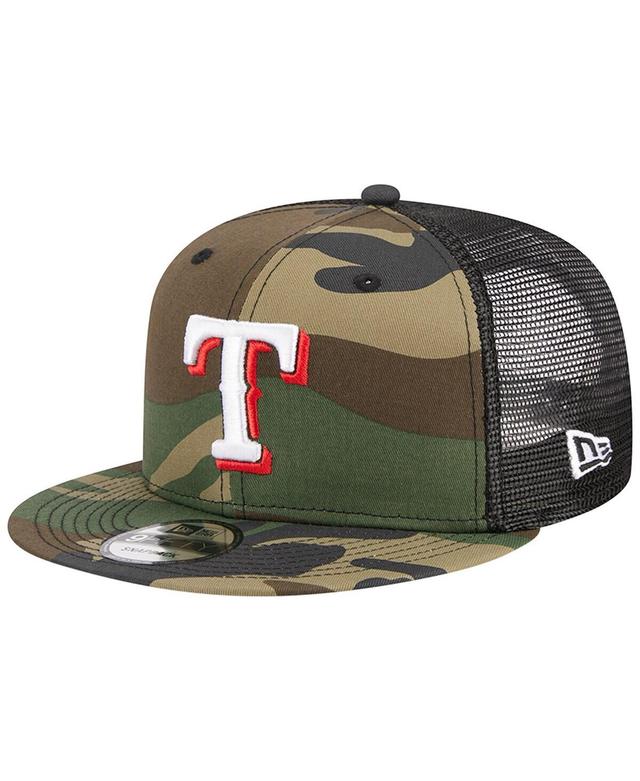 Mens New Era Camo Texas Rangers Woodland Camo Trucker 9FIFTY Snapback Hat Product Image