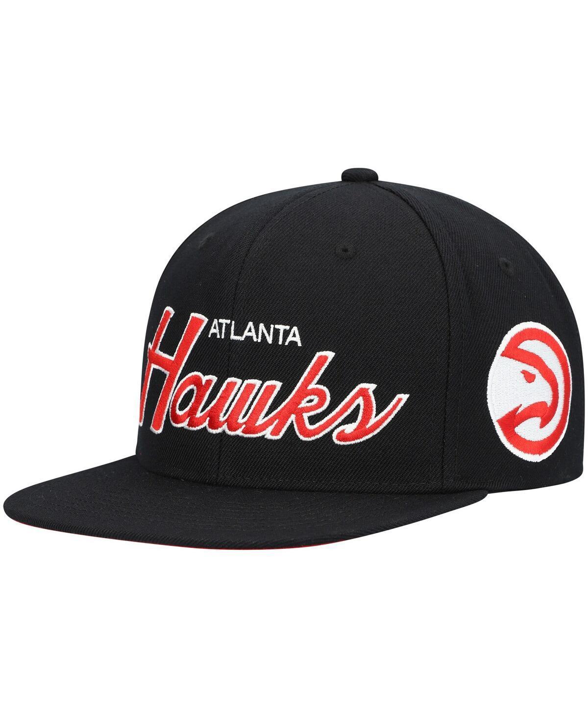 Mens Mitchell & Ness Black Atlanta Hawks Hardwood Classics Script 2.0 Snapback Hat Product Image