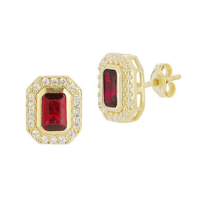 Sunkissed Sterling 14k Gold Over Silver Cubic Zirconia Stud Earrings, Womens, Gold Tone Red Product Image