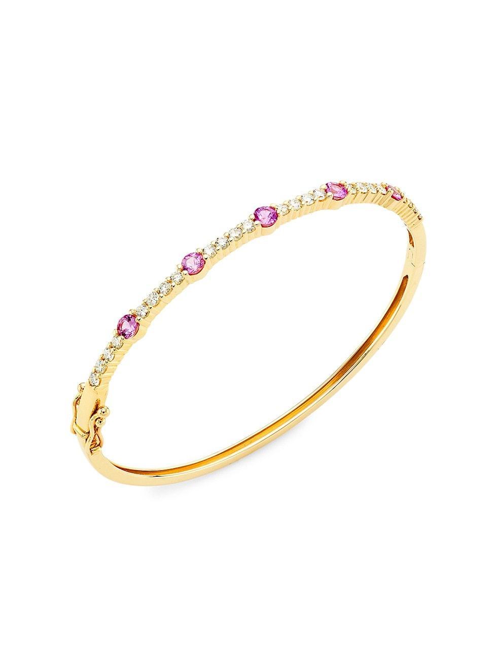 Womens 14K Yellow Gold, Pink Sapphire & 0.92 TCW Diamond Bangle Product Image