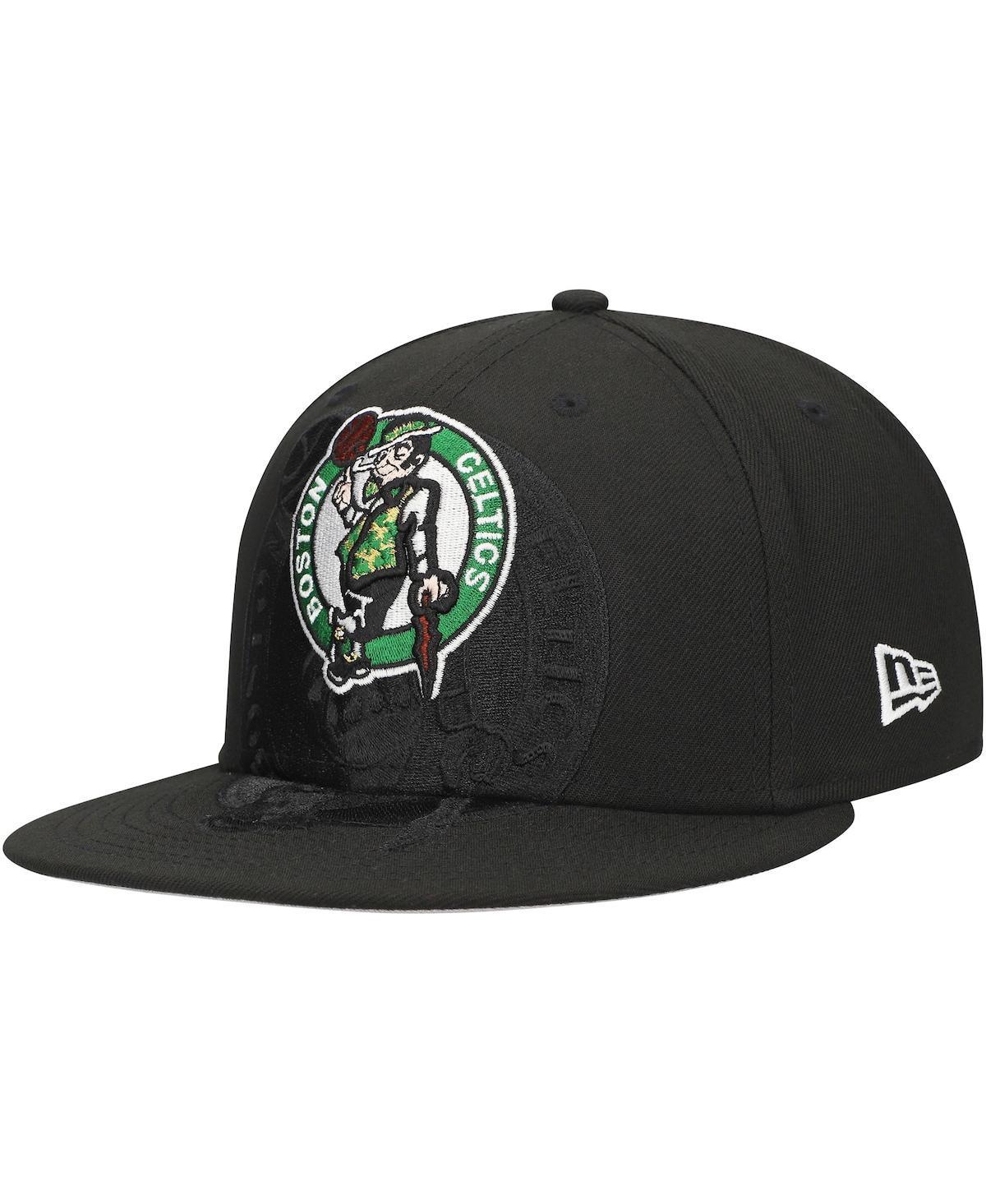 New Era Mens Black Boston Celtics Blackout Shadow Logo 59FIFTY Fitted Hat Product Image