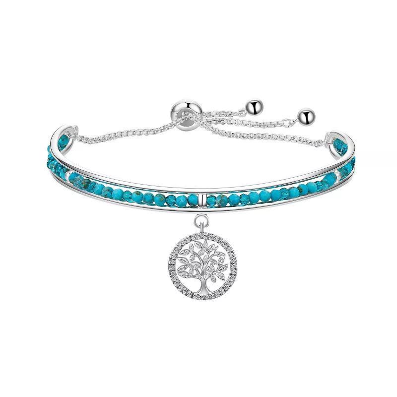 Love This Life Silver Plated Cubic Zirconia Family Tree Turquoise Cuff Bolo Bracelet, Womens, Silver Tone Product Image