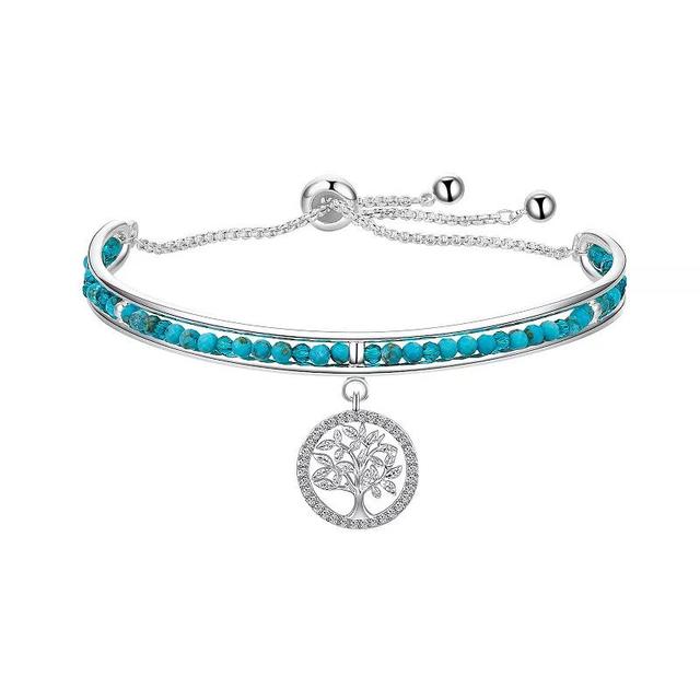 Love This Life Silver Plated Cubic Zirconia Family Tree Turquoise Cuff Bolo Bracelet, Womens, Silver Tone Product Image