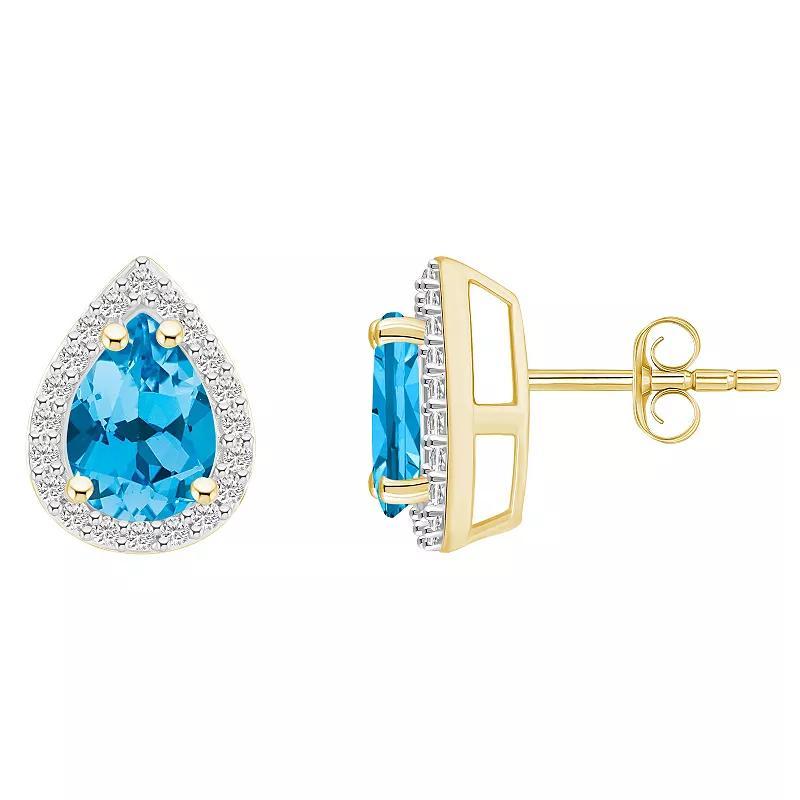 Celebration Gems 10k Gold Pear Shape Gemstone & Lab-Created White Sapphire Halo Stud Earrings, Womens, Blue Product Image