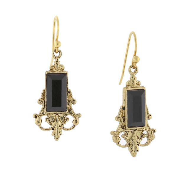 1928 Gold-Tone Black Drop Earrings, Womens Product Image