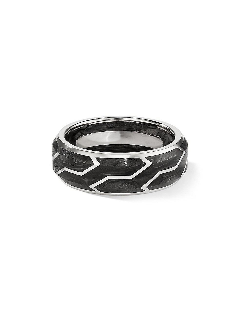 Mens Forged Carbon Band Ring With 18K White Gold Product Image