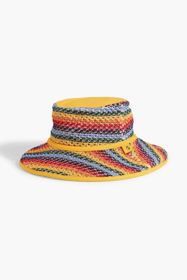 Canvas-trimmed Striped Crocheted Bucket Hat In Saffron Product Image