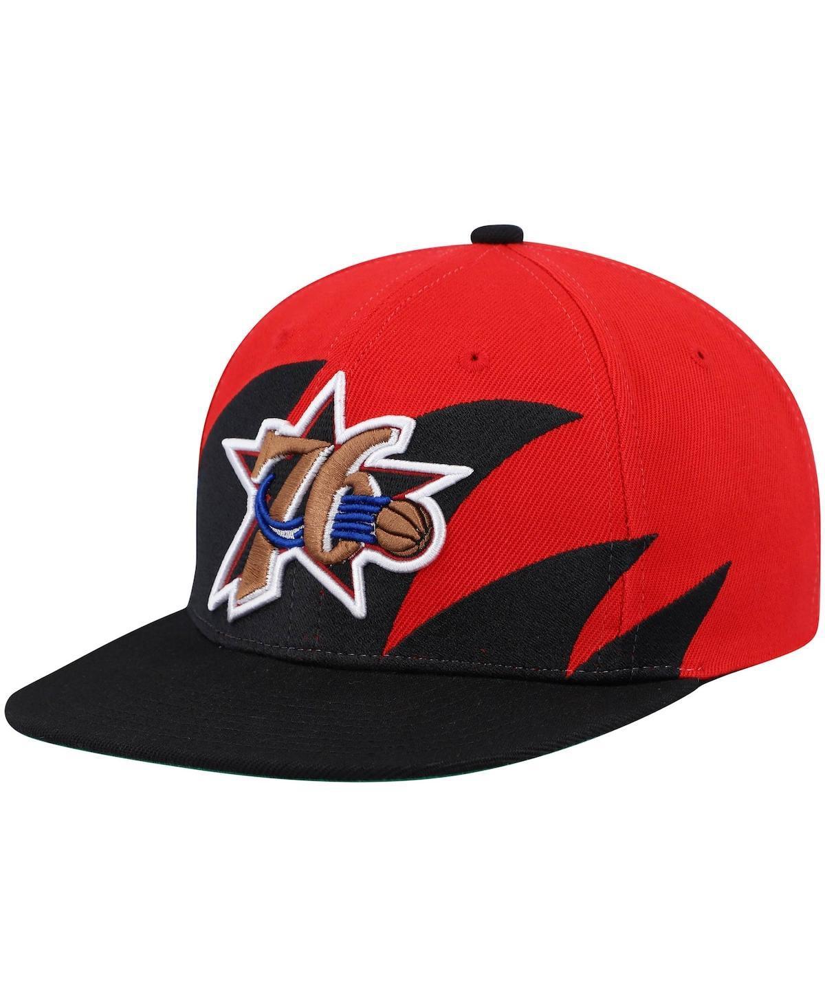 Mens Mitchell & Ness Black/Red Philadelphia 76ers Hardwood Classics Sharktooth Snapback Hat Product Image