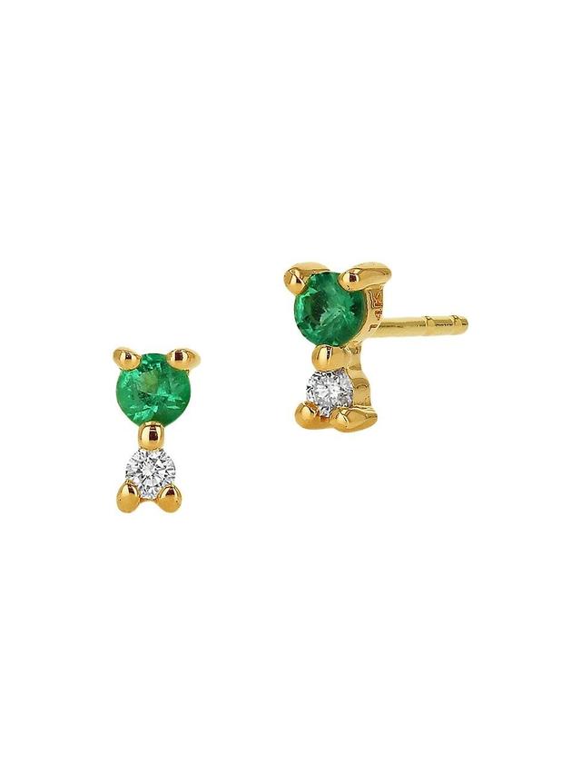 Rachel Reid 14K Yellow Gold Emerald & Diamond Stud Earrings Product Image