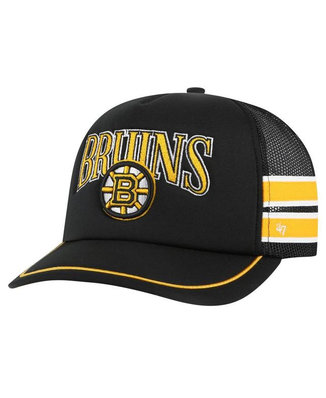 47 Brand Mens Black Boston Bruins Sideband Stripes Trucker Snapback Hat Product Image