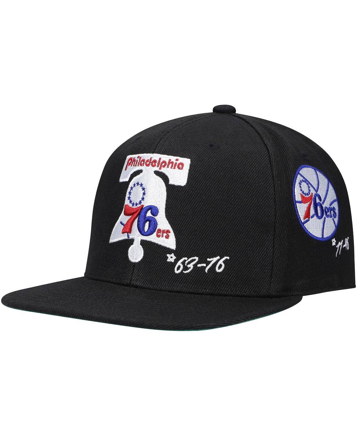 Mens Mitchell & Ness Black Philadelphia 76ers Hardwood Classics Timeline Fitted Hat Product Image