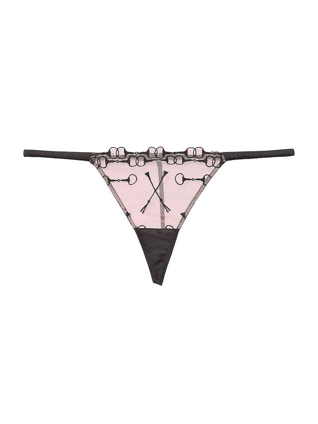 Womens Equestrian Embroidered Stretch-Silk G-String Thong Product Image