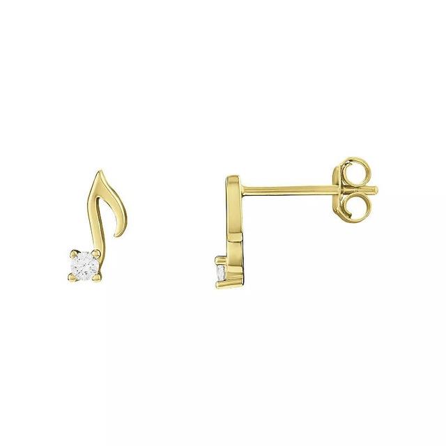 PRIMROSE Sterling Silver Music Note Cubic Zirconia Stud Earrings, Womens, Gold Tone Product Image