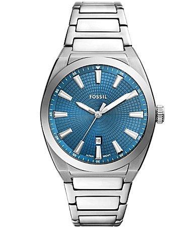 Fossil Mens Everett Blue Dial Three-Hand Date Stainless Steel Bracelet Watch Product Image