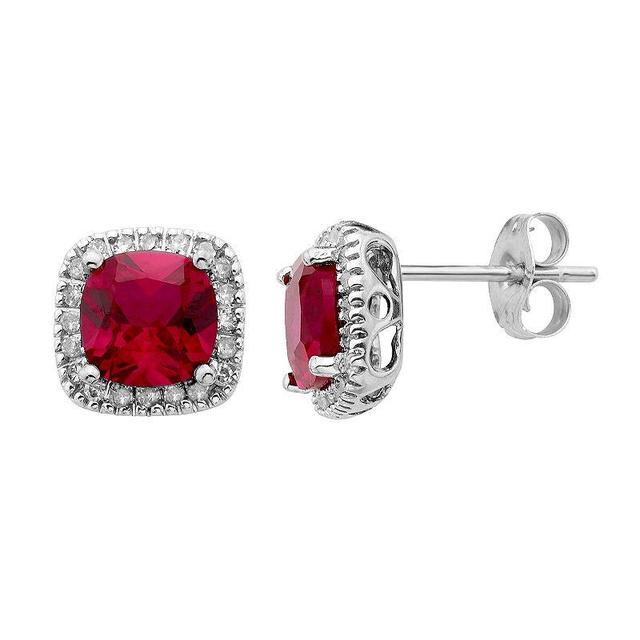 Lab-Created Ruby and 1/6 Carat T.W. Diamond 10K Gold Halo Button Stud Earrings, Womens, Yellow Product Image