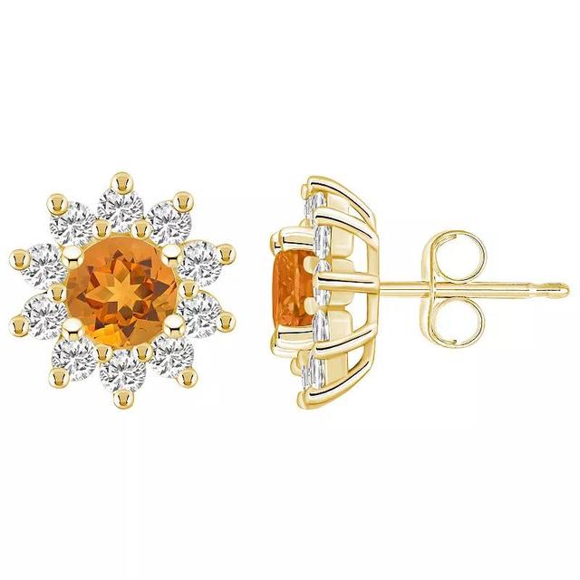 Alyson Layne 14k Gold Round Citrine 1 1/5 Carat T.W. Diamond Halo Stud Earrings, Womens Product Image