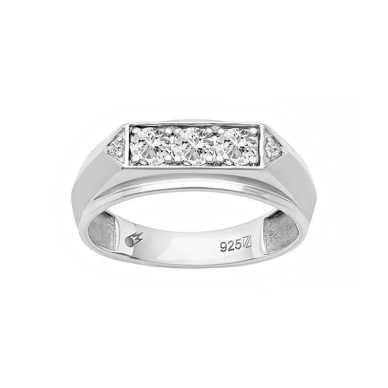 AXL Mens Sterling Silver Lab-Created Moissanite Three-Stone Ring Product Image