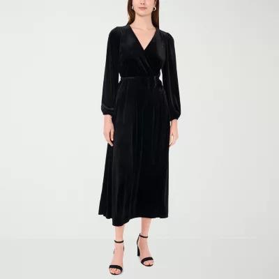 MSK Velvet Womens Long Sleeve Midi Wrap Dress product image