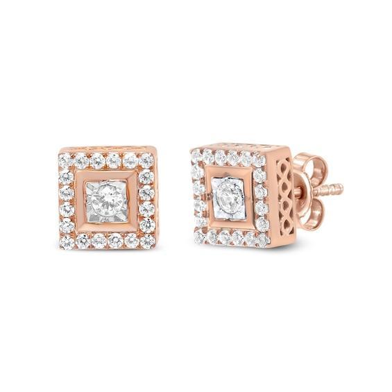 Men's 1/2 CT. T.w. Diamond Square-Shaped Frame Stud Earrings in Sterling Silver with 14K Rose Gold Plate Product Image