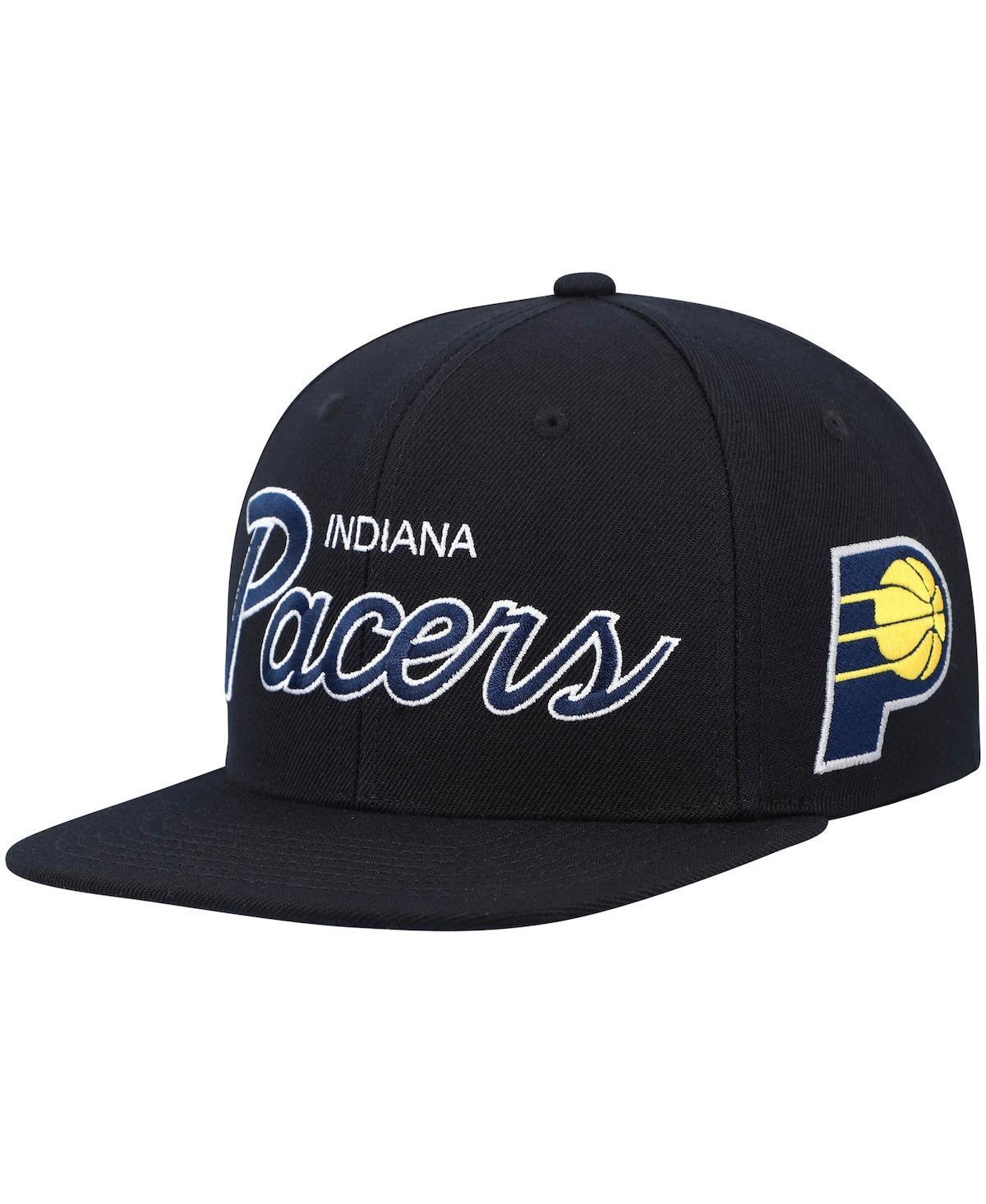 Mens Mitchell & Ness Black Indiana Pacers Hardwood Classics Script 2.0 Snapback Hat Product Image