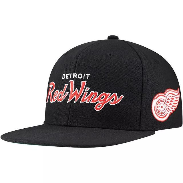 Mens Mitchell & Ness Black Detroit Red Wings Core Team Script 2.0 Snapback Hat Product Image