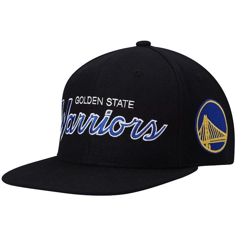 Mens Mitchell & Ness Black Golden State Warriors Hardwood Classics Script 2.0 Snapback Hat Product Image