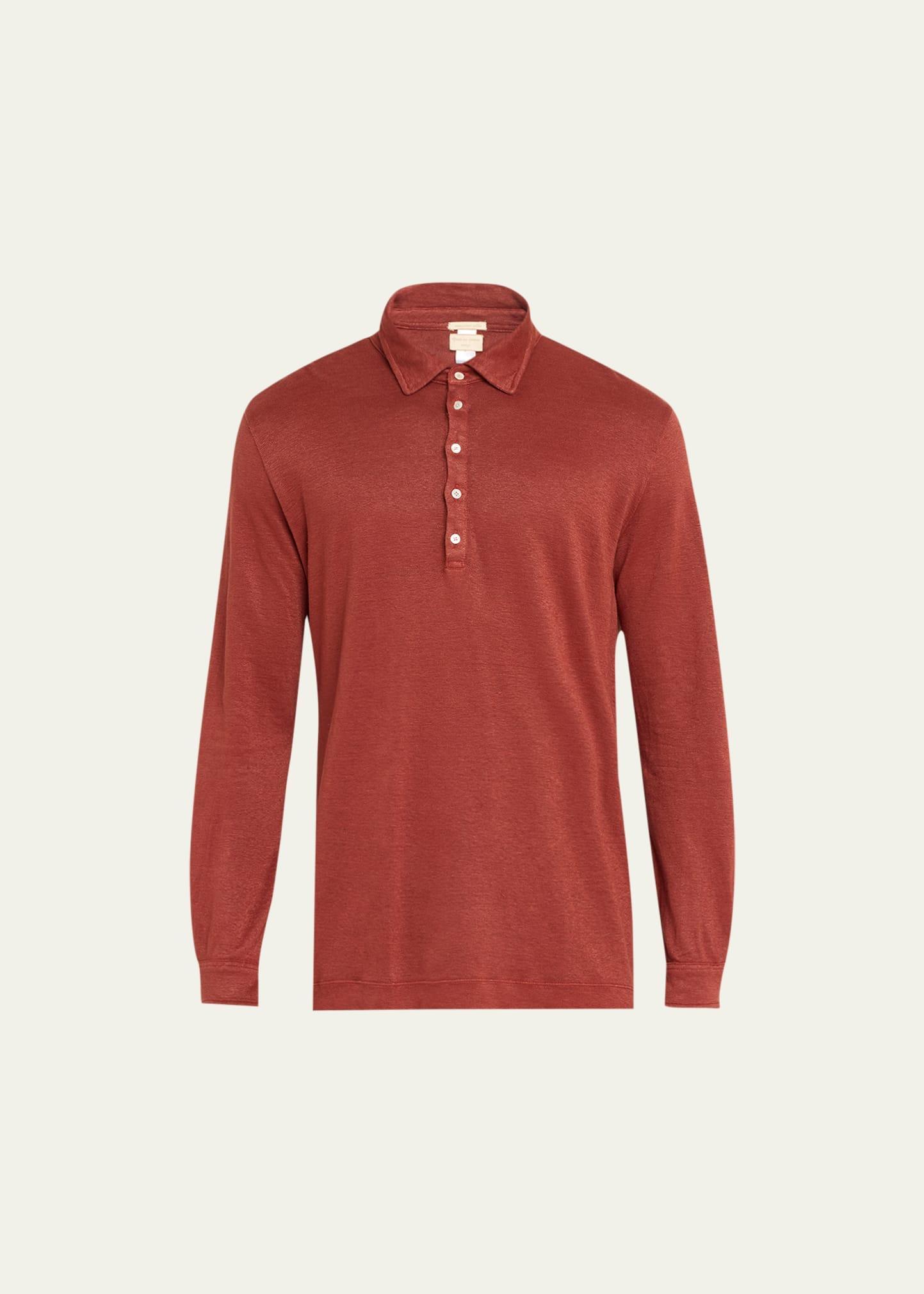 Mens Linen Pique Long-Sleeve Polo Shirt Product Image