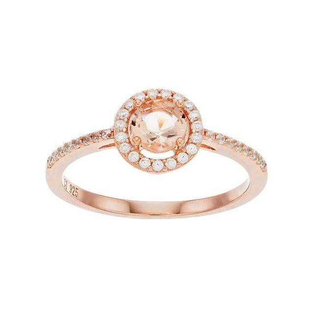 14k Rose Gold Over Silver Simulated Morganite & Cubic Zirconia Round Halo Ring, Womens Pink Product Image